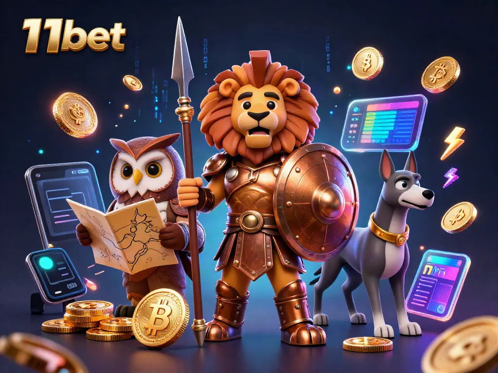 Experience the excitement of 11bet with 3D characters and vibrant casino elements.