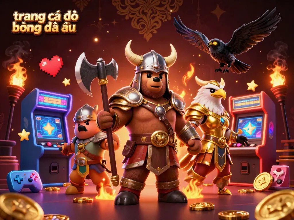 Trang cá độ bóng đá châu âu với hình ảnh động với bear Viking 3D và eagle Valkyrie.