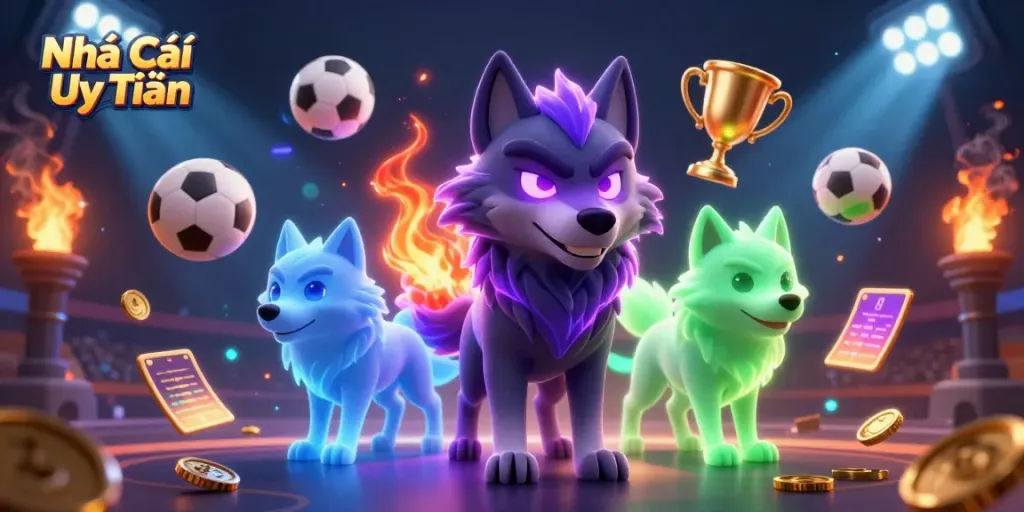 Engage with Nhà Cái Uy Tín in an ultra-detailed 3D gaming scene showcasing dynamic sports elements.