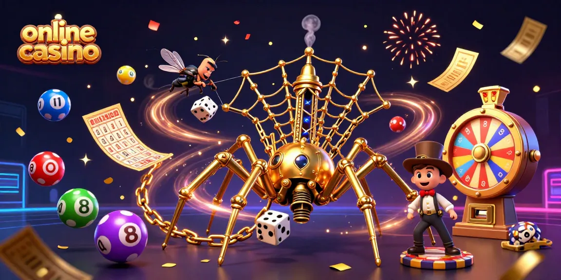 Engaging scene with golden spider and gentleman in an online casino-themed web.