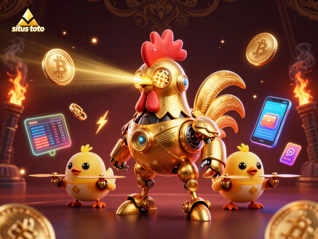 Meraih peluang situs toto terbaik dengan robot ayam emas futuristik dan drone anak ayam.